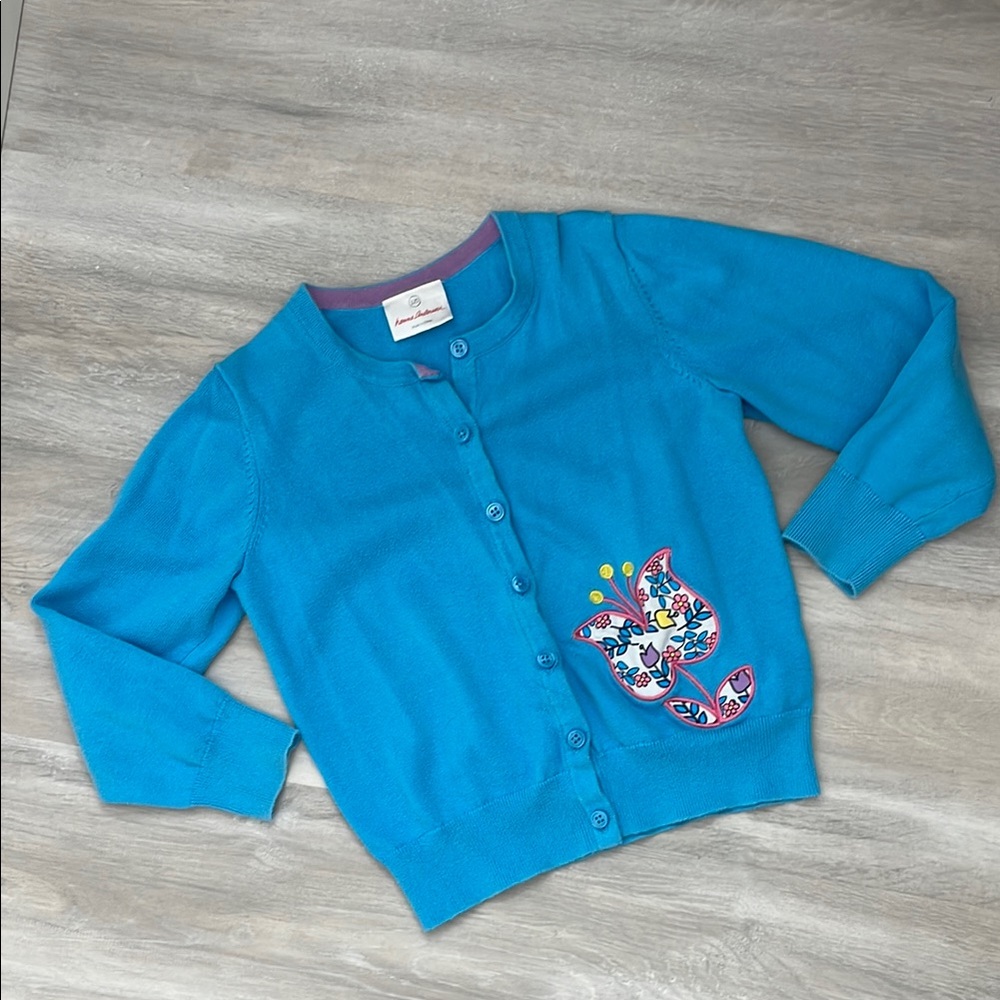 Hanna Andersson Blue Cardigan with Floral Detail